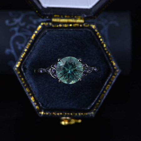 2 Carat Teal Sapphire Celtic Engagement Black Gold Ring
