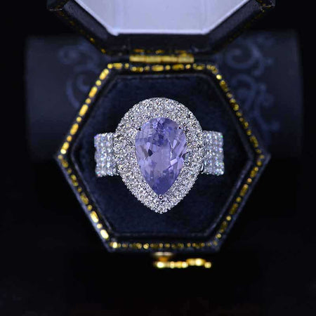 3 Carat Pear Cut Purple Sapphire  Halo Engagement Ring