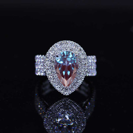 3 Carat Pear Cut Alexandrite  Halo Engagement Ring