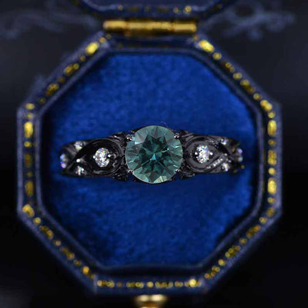 14K Black Gold  Teal Sapphire Celtic Engagement Ring