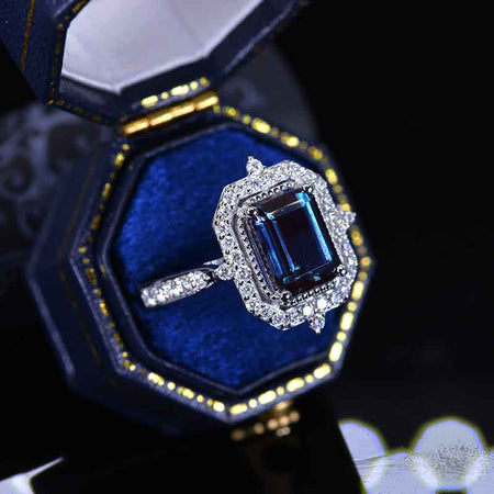 3Ct Emerald Cut Halo Alexandrite Ring, Alexandrite Ring, Alexandrite Emerald Cut Vintage Style Ring