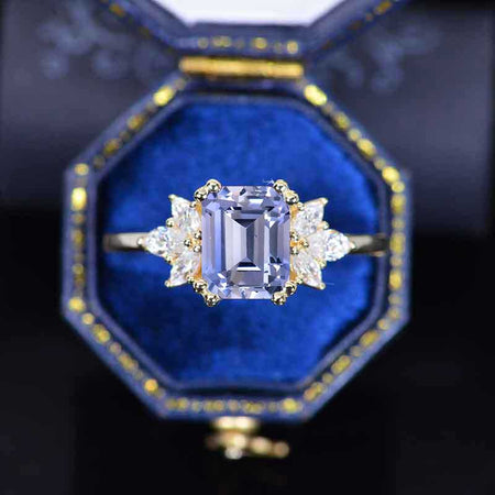 3Ct Engagement Ring, Solitaire Emerald Cut Purple Sapphire Engagement Ring