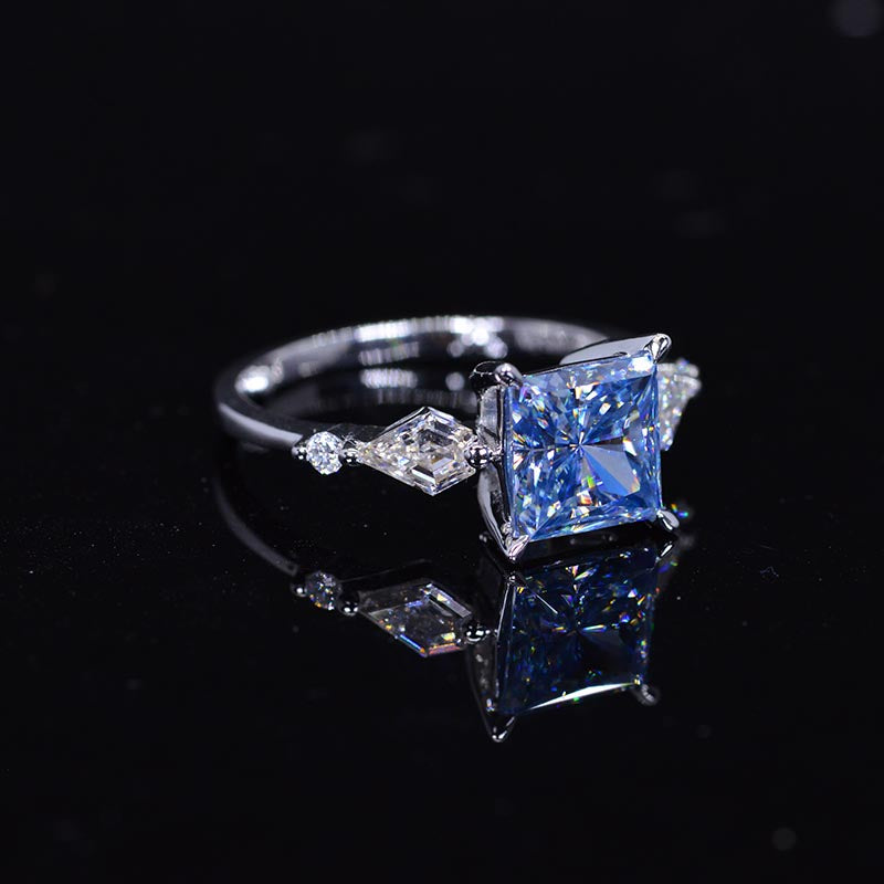 Sapphire Birthstone Diamond Emerald Cut Ring 10K White Gold