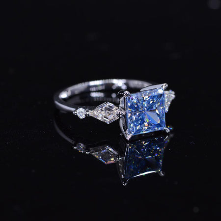 3 Carat Princess Cut Blue Moissanite Giliarto Engagement Ring