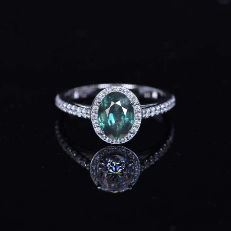 1.5 Carat Oval Teal Sapphire Halo Engagement Ring