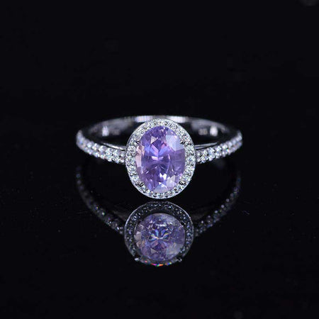 1.5 Carat Oval Purple Sapphire Halo Engagement Ring