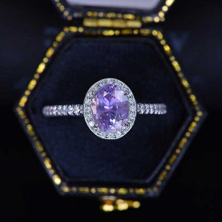 1.5 Carat Oval Purple Sapphire Halo Engagement Ring