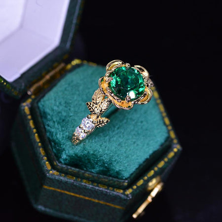 Emerald Floral Halo Engagement Ring