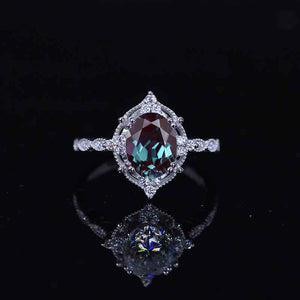 2 Carat Oval Alexandrite Halo Vintage Engagement Ring