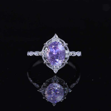 2 Carat Oval Purple Sapphire Halo Vintage Engagement Ring