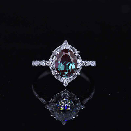 2 Carat Oval Alexandrite Halo Vintage Engagement Ring