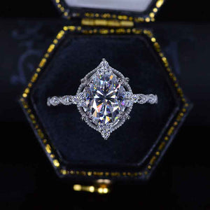 2 Carat Oval Moissanite Halo Vintage Engagement Ring