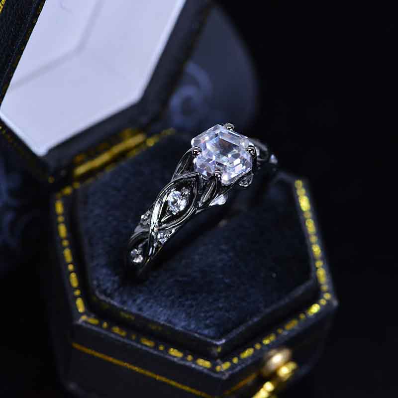 14K Black Gold Hexagon Moissanite Celtic Engagement Ring