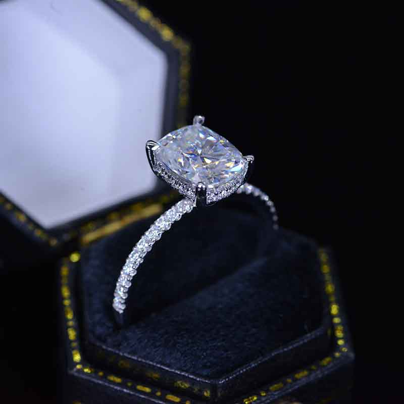 2 Carat Cushion Giliarto Moissanite Hidden Halo Engagement Ring