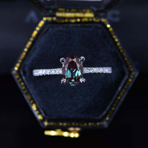 1 Carat Carat Oval Alexandrite Ring, Hidden Halo Gold Engagement Ring