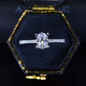 1 Carat Carat Oval Moissanite Ring, Hidden Halo Gold Engagement Ring