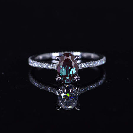 1 Carat Carat Oval Alexandrite Ring, Hidden Halo Gold Engagement Ring