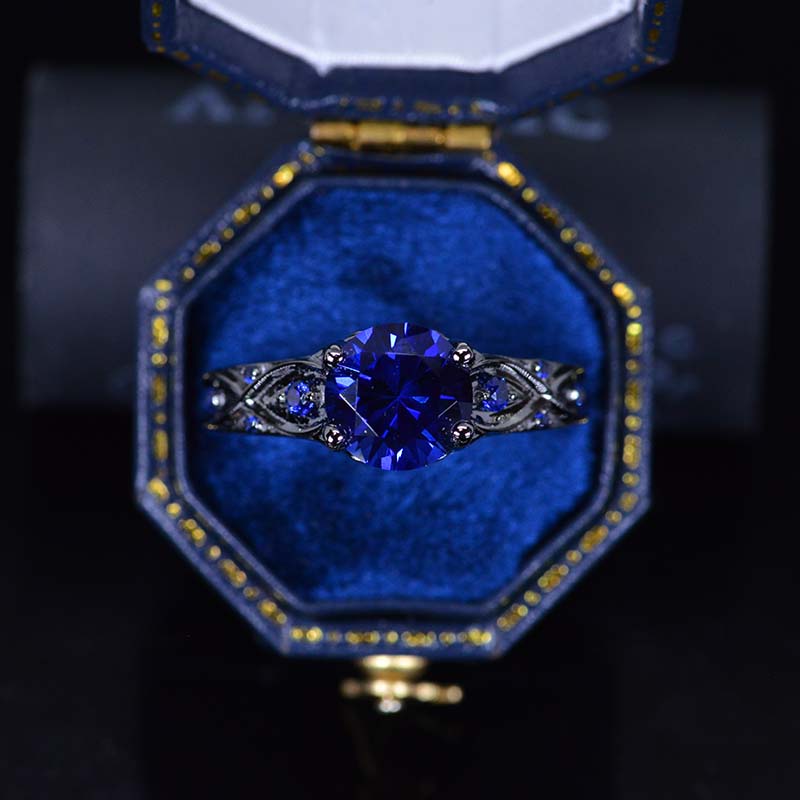 14K Black Gold 3 Carat Sapphire Celtic Engagement Ring - Giliarto