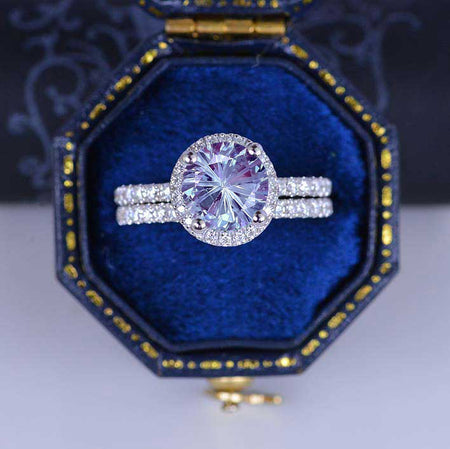 Round Halo Fireworks Cut Alexandrite ring set, Fireworks Cut Alexandrite Halo ring, Fireworks Cut Alexandrite ring, Fireworks Cut Alexandrite round vintage ring set
