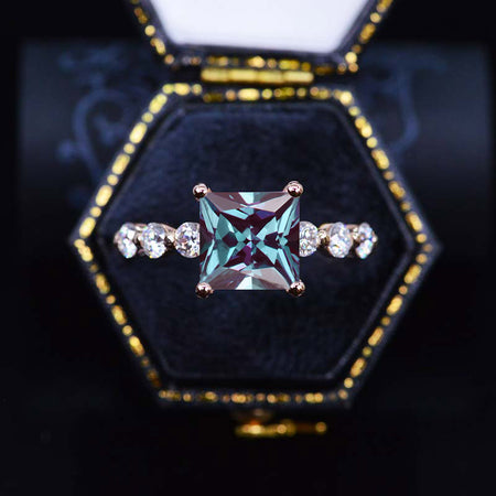 3 Carat Princess Cut Alexandrite Engagement Ring 14K White Gold