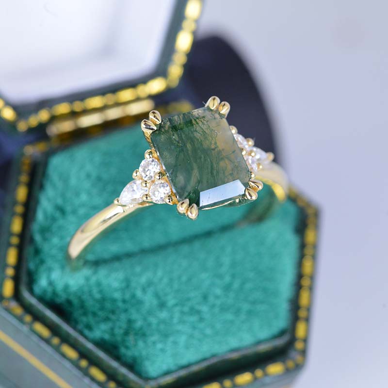 Ct Emerald Step Cut Green Moss Agate Vintage Engagement Ring