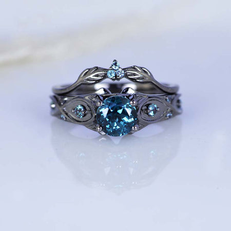 14K Black Gold Teal Sapphire Celtic Engagement Ring Mode 33