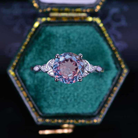 3 Carat Portuguese Cut Alexandrite Celtic Engagement Ring 14K White Gold