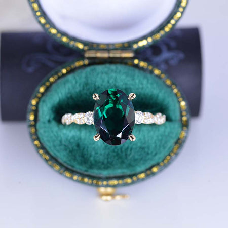 14K Yellow Gold 3 Carat Oval Emerald Rope Engagement Ring Eternity Set