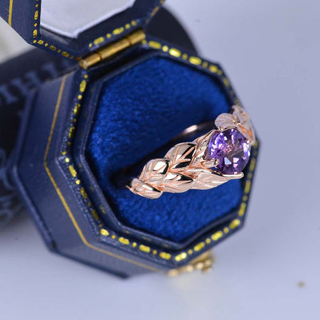 Lavender Purple Sapphire Leaf Engagement Ring 14K Rose Gold