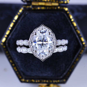 14K Solid Gold Ring 1.5CT Oval Moissanite Wedding Ring Moissanite Halo Engagement Ring Anniversary Promise Eternity Gold Ring Set