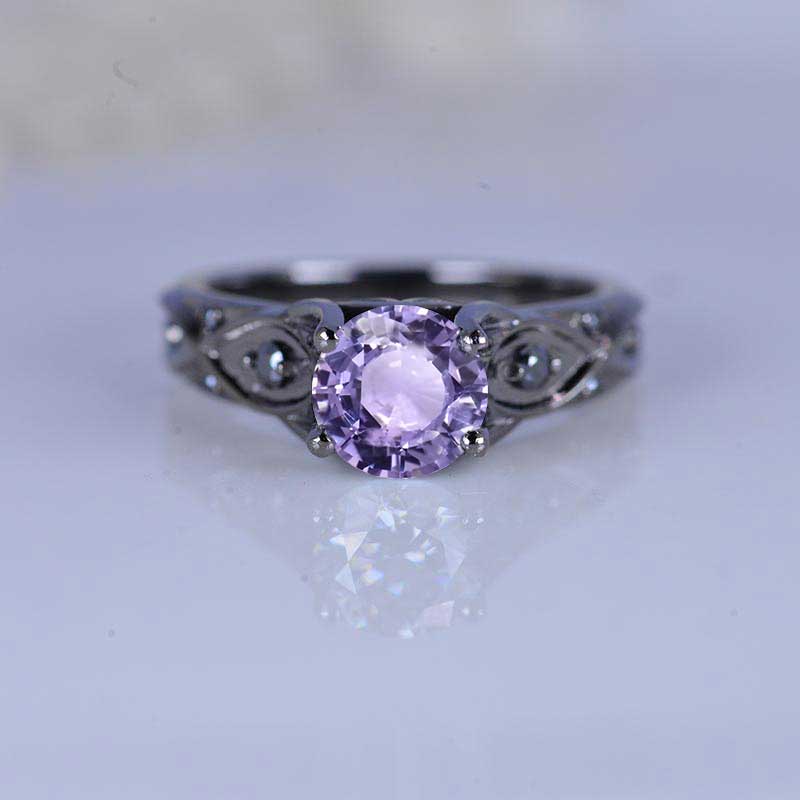 14K Black Gold Purple Sapphire Celtic Engagement Ring