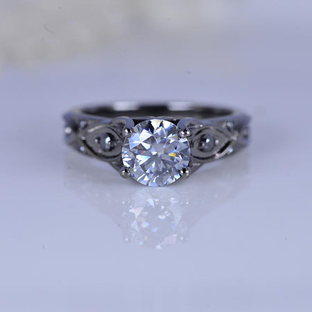 14K Black Gold Gray Moissanite Celtic Engagement Ring