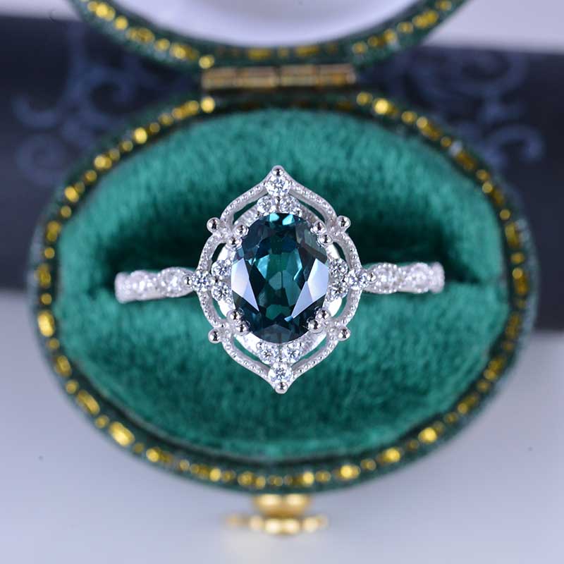 Carat Oval Teal Sapphire Halo Vintage Engagement Ring Giliarto