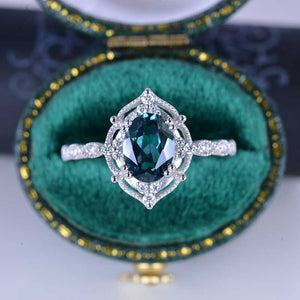 1.5 Carat Oval Teal Sapphire Halo Vintage Engagement Ring