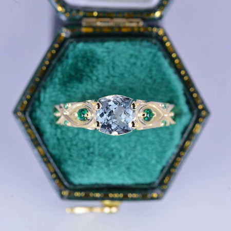 14K Yellow Gold Cushion Genuine Natural Aquamarine Celtic Engagement Ring