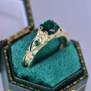 14K Yellow Gold Cushion Emerald Celtic Engagement Ring