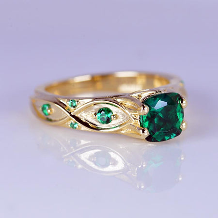 14K Yellow Gold Cushion Emerald Celtic Engagement Ring
