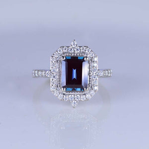 3Ct Emerald Cut Halo Alexandrite Ring, Alexandrite Ring, Alexandrite Emerald Cut Vintage Style Ring