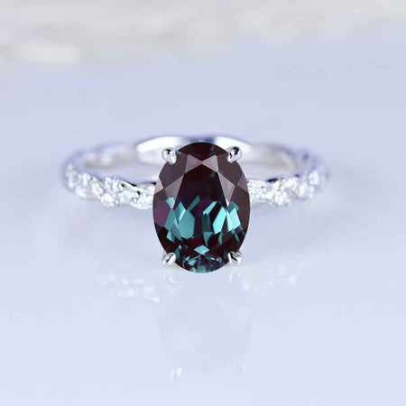 14K White Gold  2 Carat Oval Alexandrite Twisted Shank Engagement Ring