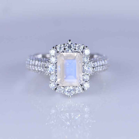 2 Carat Vintage Style Radiant Cut Genuine moonstone White Gold Engagement Ring