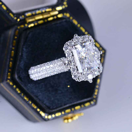 4 Carat Vintage Style 10x8mm Radiant Cut Giliarto Moissanite Diamond White Gold Engagement Ring