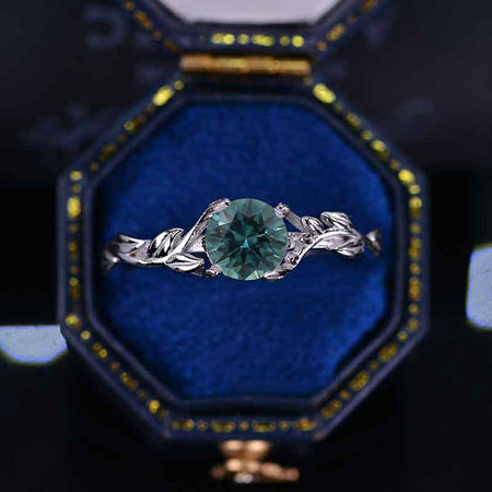 Teal Sapphire Floral White Gold Ring. Dainty Teal Sapphire Ring.