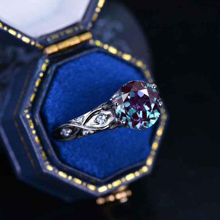 14K Black Gold 3 Carat Purple Alexandrite Sapphire Celtic Engagement Ring
