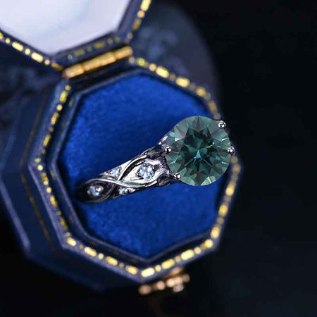 14K Black Gold 3 Carat Teal Sapphire Celtic Engagement Ring