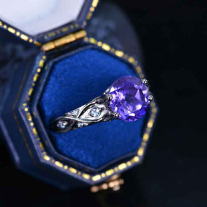 2 Carat Purple Sapphire Celtic Engagement Ring Platinum Black Rhodium Plated. Size 7.5