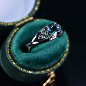 14K Black Gold Teal Sapphire Celtic Engagement Ring Giliarto