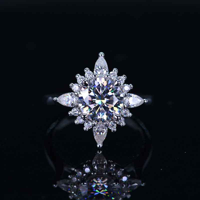 2 Carat Round Snowflake Start Halo Engagement Ring