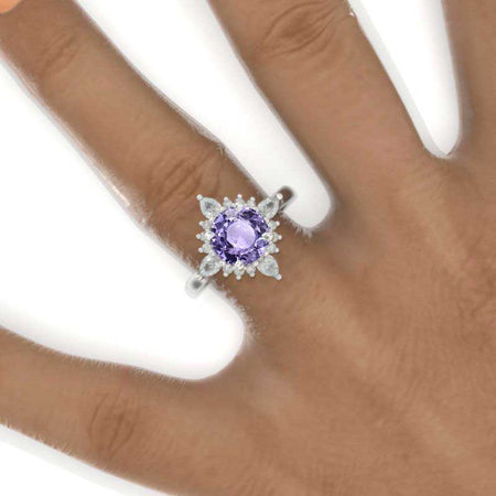 2 Carat Round Purple Sapphire Snowflake Start Halo Engagement Ring