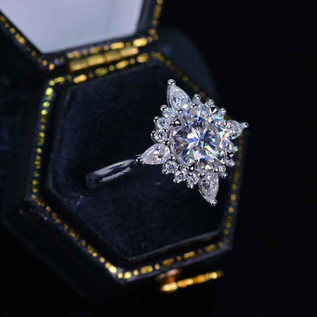 2 Carat Round Snowflake Start Halo Engagement Ring