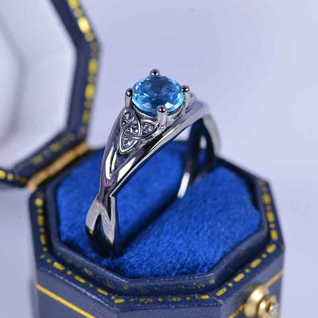 14K Black Gold Blue Topaz Celtic Engagement Ring Giliarto